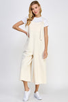 Harlow Textured Cropped Overalls in Cream - Curvy