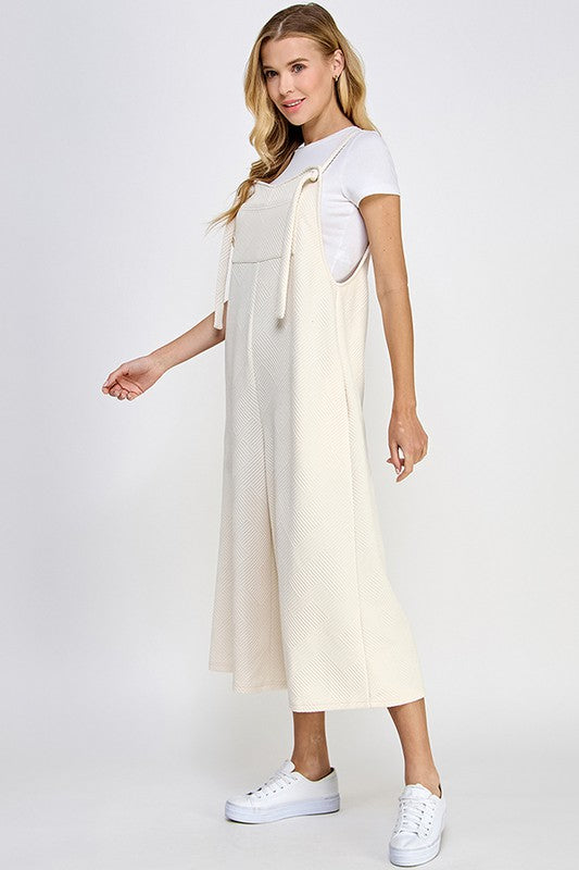 Harlow Textured Cropped Overalls in Cream - Curvy