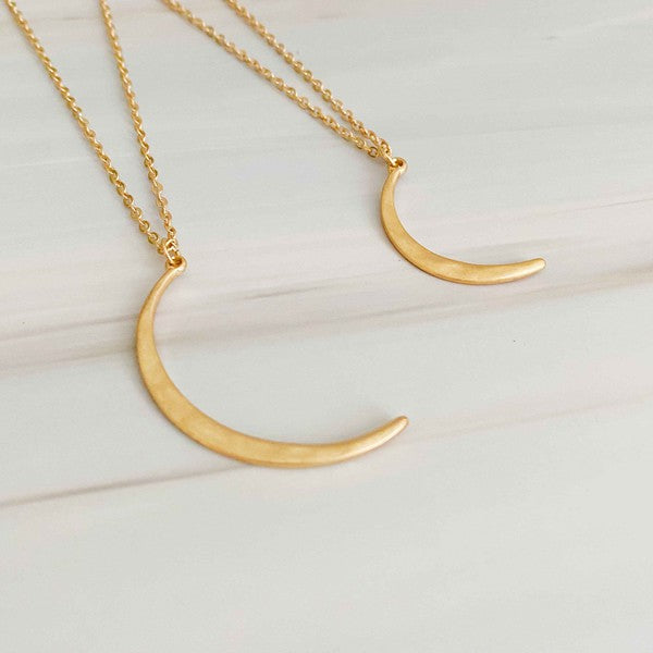 Large Hammered Crescent Moon Pendant Necklace