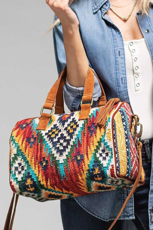 Rio Handwoven Western Pattern Boston Bag
