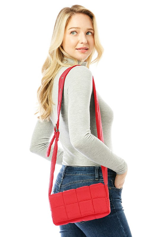 Weekend Plans Quilted Puffer Crossbody in Red