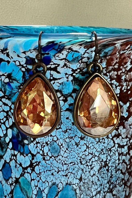Logan Teak-Colored Teardrop Crystal Earring in Bronze