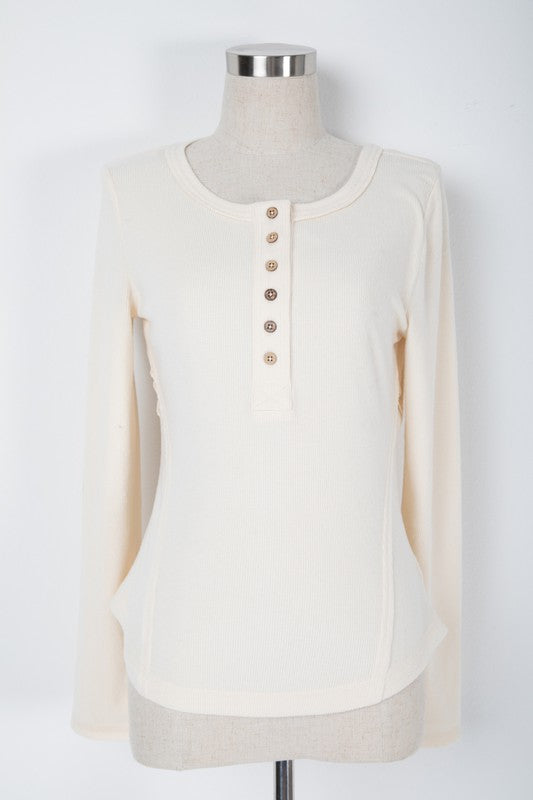 All the Better Brushed Henley Top in Cream