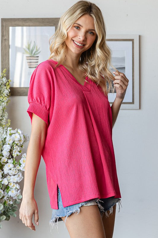 Go With the Flow Textured Blouse in Watermelon