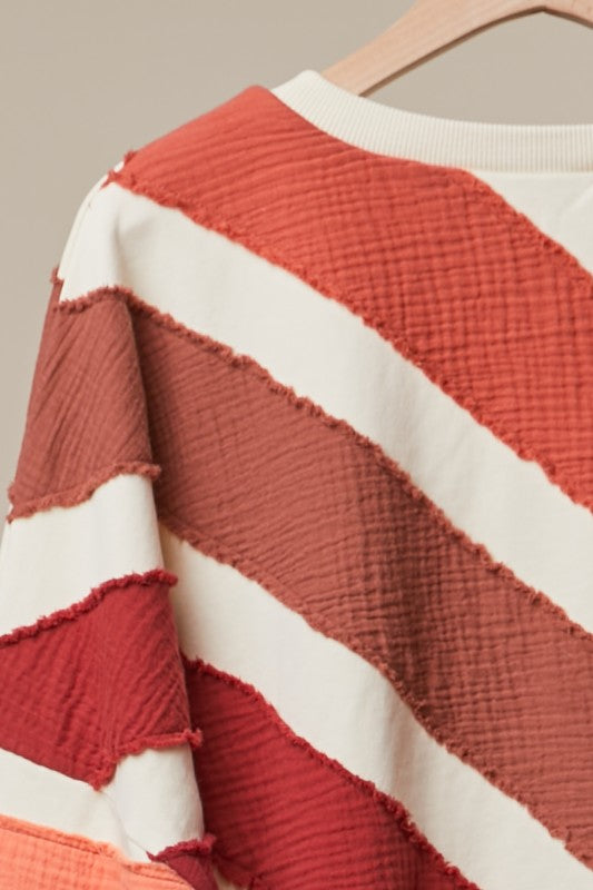Color Theory Textured Striped Pullover in Rust