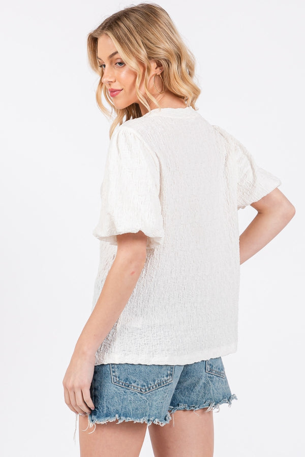 Believe in Me Textured Puff Sleeve Top in Ivory