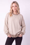 Timeless Comforts Leopard Contrast French Terry Pullover in Taupe - Curvy — product image 1