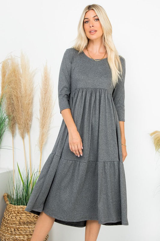 A Joy Forever Tiered Midi Dress in Charcoal