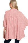 Gigi Striped Oversized Button Down Top in Ruby