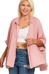 Gigi Striped Oversized Button Down Top in Ruby