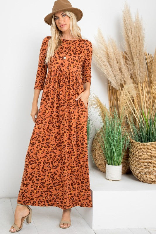 A Joyous Time Leopard Print Maxi Dress in Rust