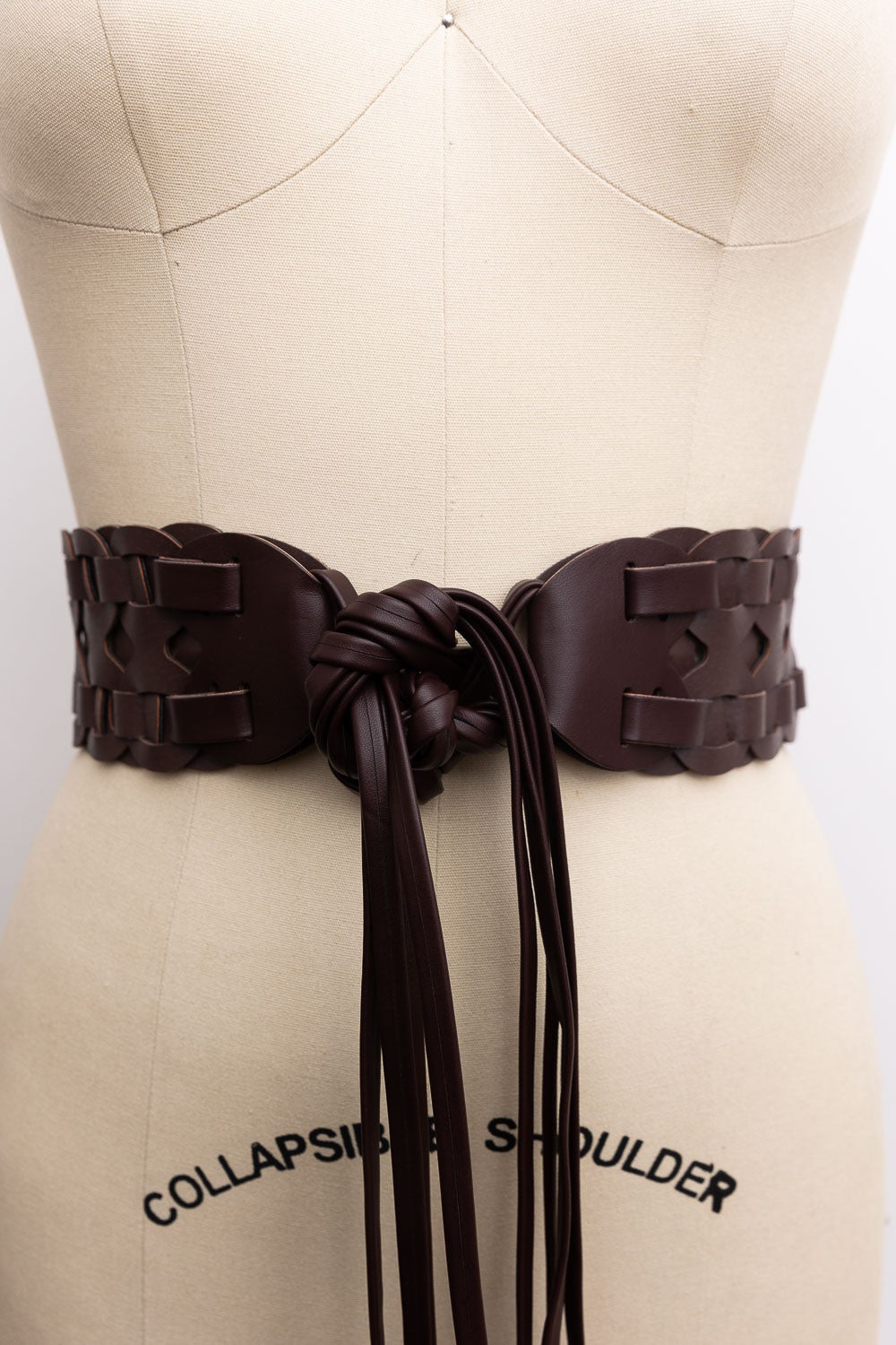 Boho Wide Braided Leather Wrap Tie Belt in Brown