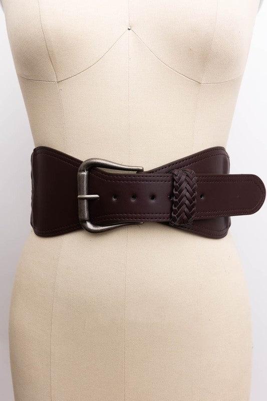 Classic Wide Soft Braided Leather Belt in Brown