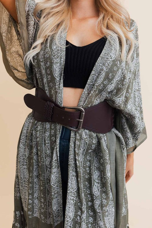 Classic Wide Soft Braided Leather Belt in Brown