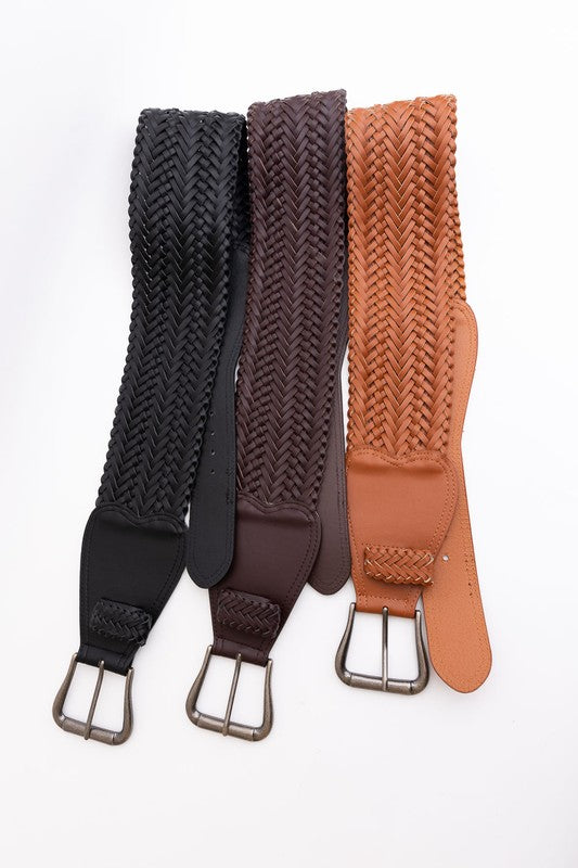 Classic Wide Soft Braided Leather Belt in Brown