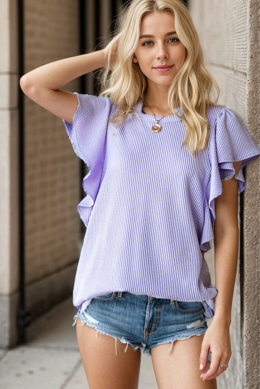 Everything Lovely Wavy Ribbed Top in Lavender - Curvy