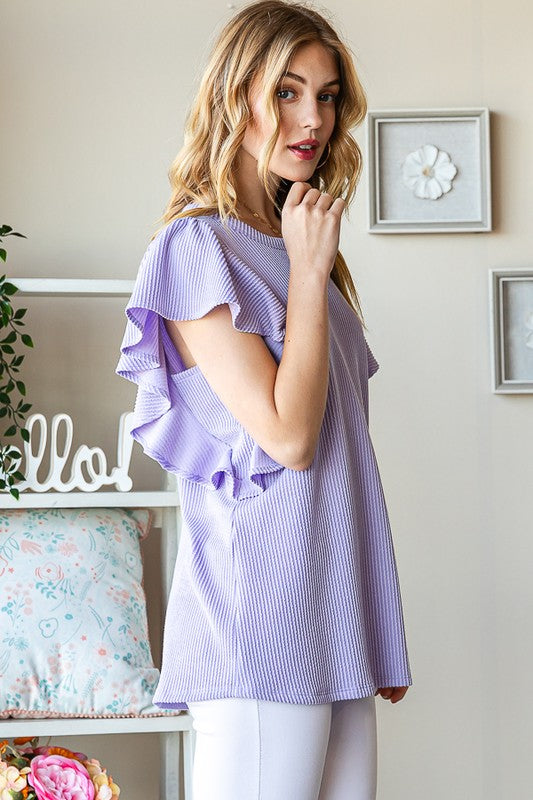 Everything Lovely Wavy Ribbed Top in Lavender - Curvy