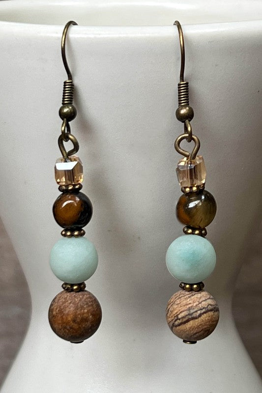 Sedona Natural Stone Drop Bead Earrings in Bronze