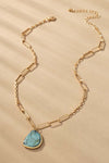 Kiana Gold Paper Clip Chain Link and Turquoise Stone Necklace