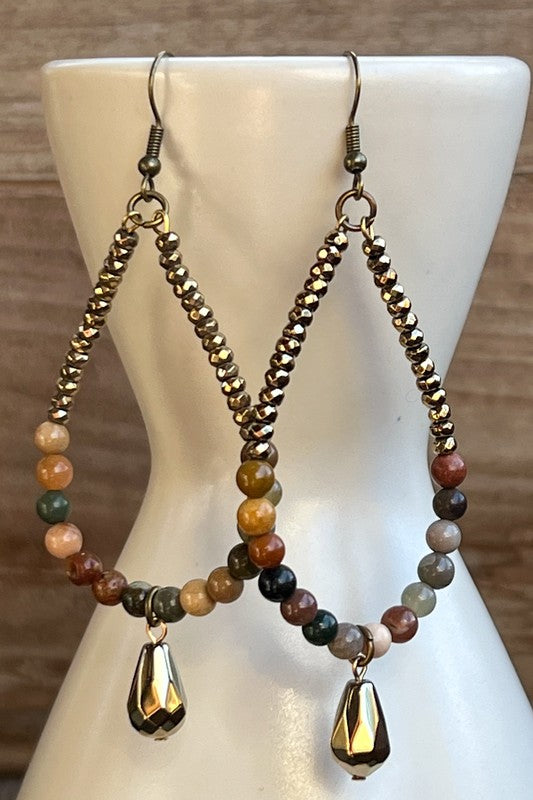 Giada Natural Stone Bead Teardrop Earring