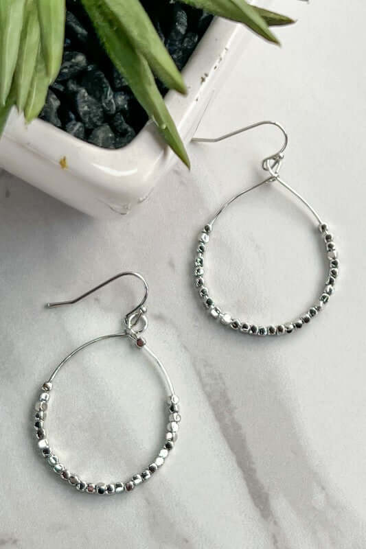 Emory Silver Beaded Hoop Earring