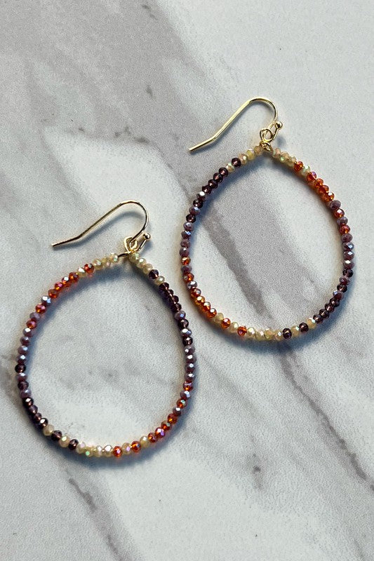 Eliza Multi Purple Beaded Wire Hoop Earrings