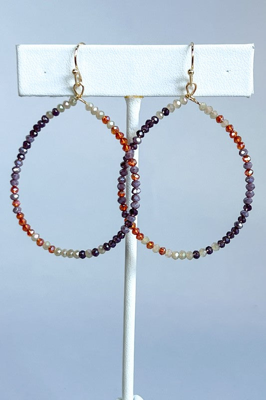 Eliza Multi Purple Beaded Wire Hoop Earrings