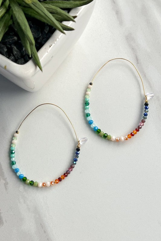 Liza Multi Color Beaded Wire Hoop Earrings