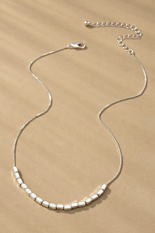 Candace 16" Box Chain and Bead Necklace in Silver