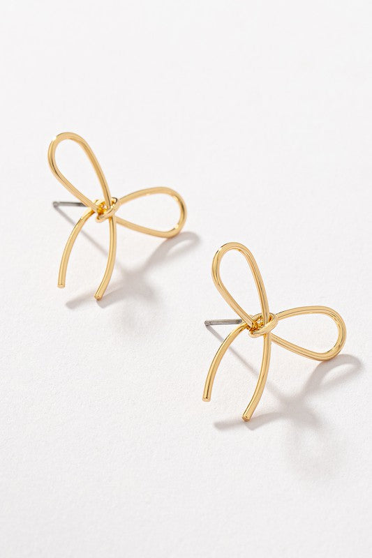 Brass Wire Bow Tie Earrings in Polished Gold