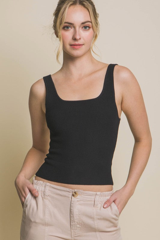 Every Day Ribbed Crop Tank in Black
