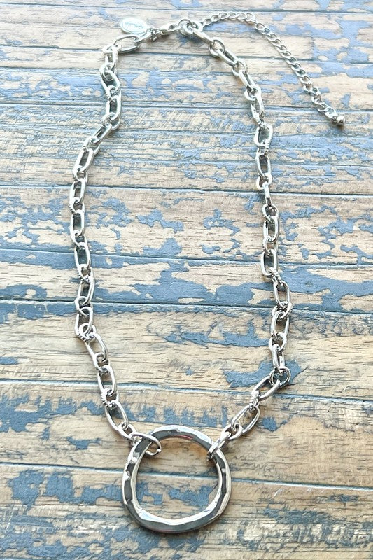 Gretchen 16" Silver Chain Link and Hoop Necklace