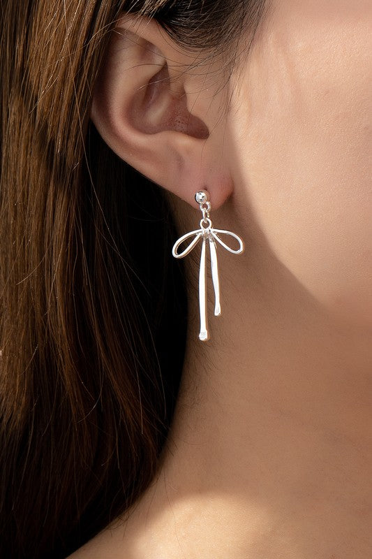 Bow Drop Earrings in Silver