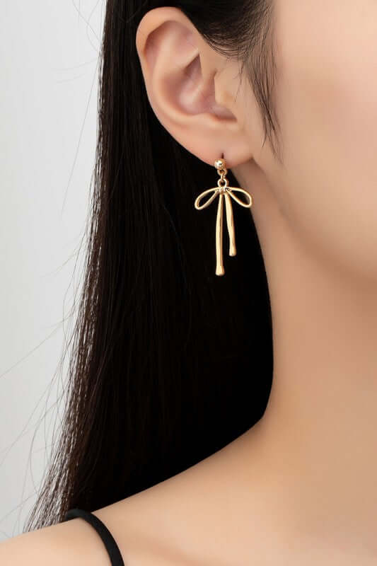 Bow Drop Earrings in Gold