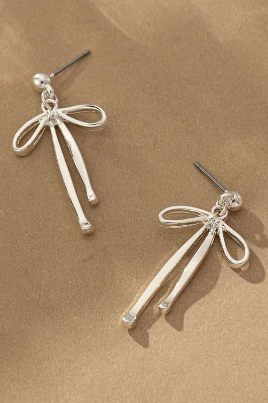 Bow Drop Earrings in Silver