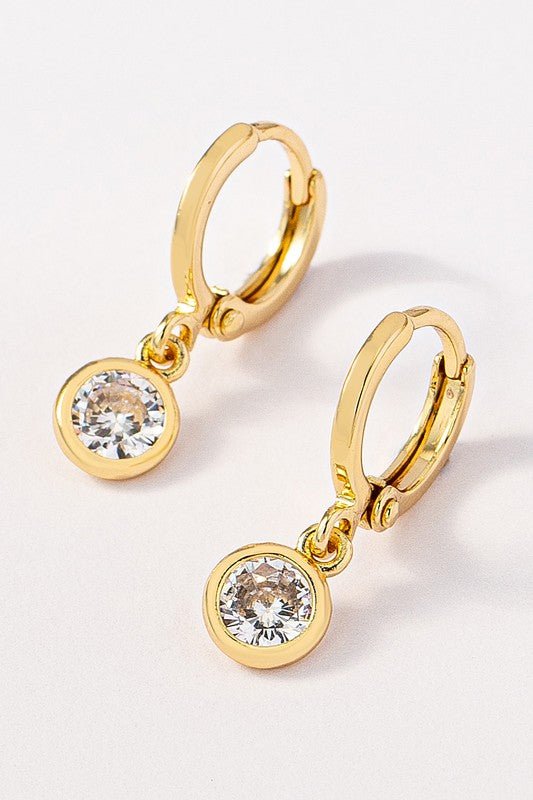Dainty Huggie Hoops Earring with Round CZ Drop in Gold