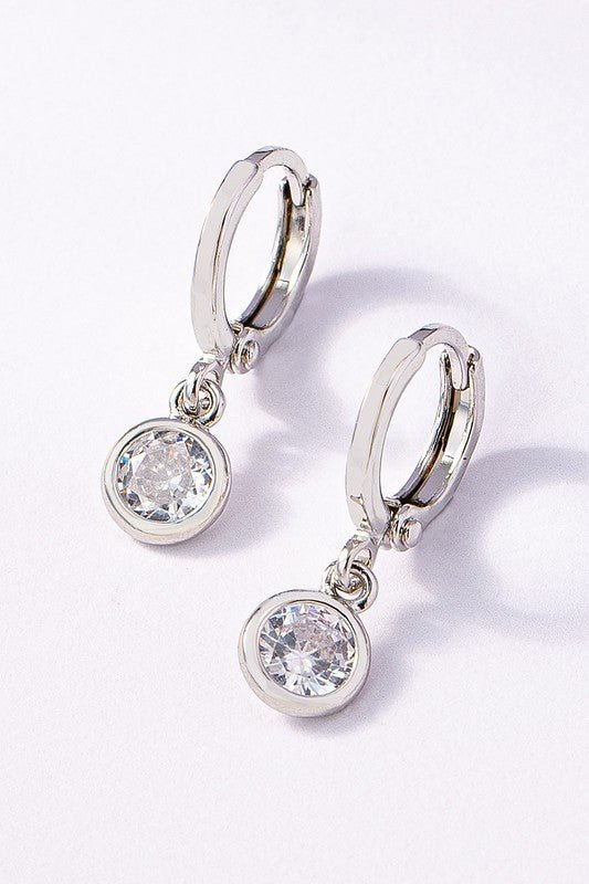 Dainty Huggie Hoops Earring with Round CZ Drop in Silver