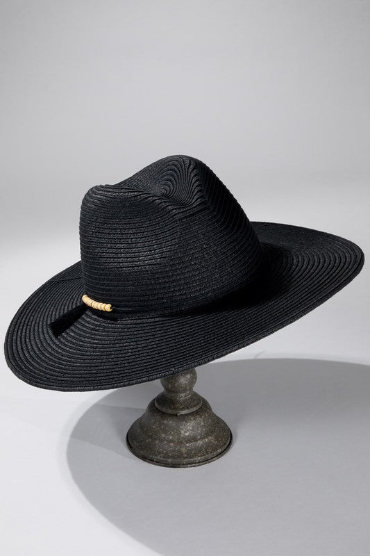 Sun and Sand Bead and Tassel Panama Hat in Black