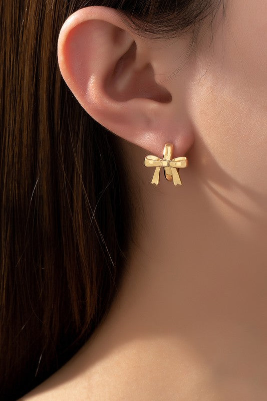 Ashleigh Bow Huggie Earrings in Gold