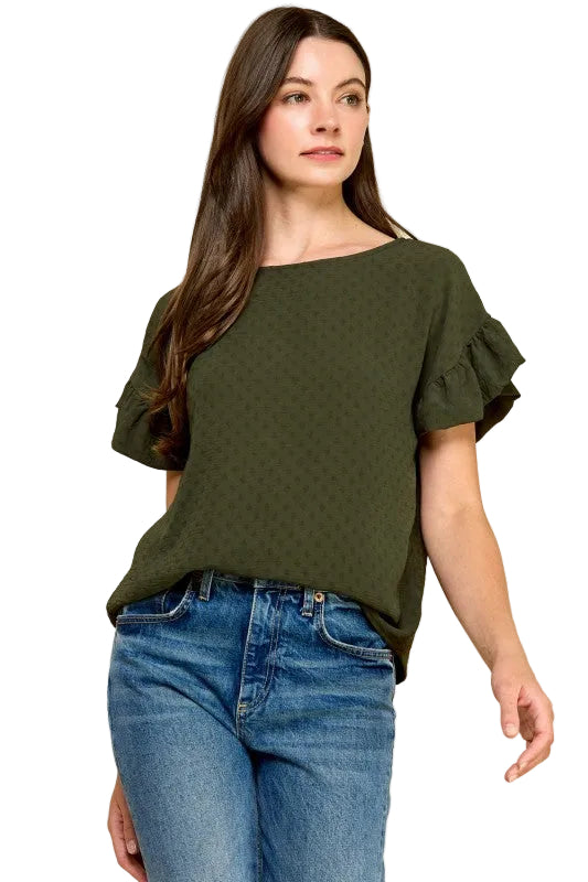 Ursula Jacquard Air Flow Top in Olive Green