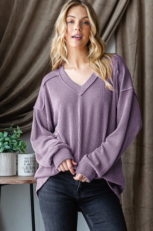 What a Girl Wants Ribbed Pullover Top in Dusty Lavender