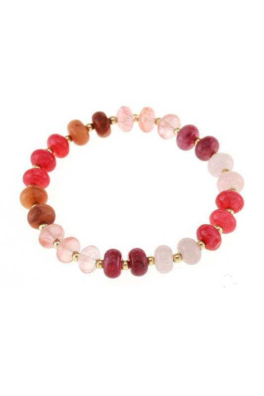Cindy Colorful Agate Stone Stretch Bracelet in Pink