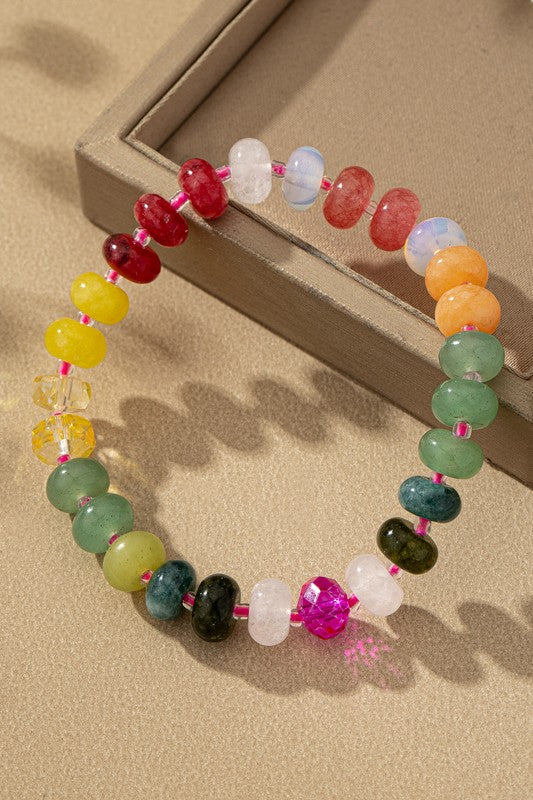 Cindy Colorful Agate Stone Stretch Bracelet in Fuchsia