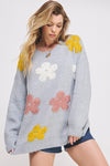 Flower Power Oversized Graphic Floral Sweater in Oatmeal or Heather Grey