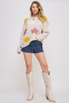 Flower Power Oversized Graphic Floral Sweater in Oatmeal or Heather Grey - Curvy