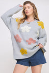 Flower Power Oversized Graphic Floral Sweater in Oatmeal or Heather Grey - Curvy