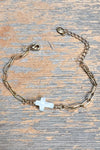 Assurance White Stone Cross Paper Clip Chain Bracelet