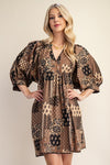 Harvest Moon Paisley Patchwork Print Dress in Brown