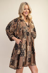 Harvest Moon Paisley Patchwork Print Dress in Brown
