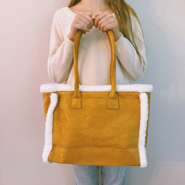 Cozy Teddy Tote Shoulder Bag in Creamy Caramel